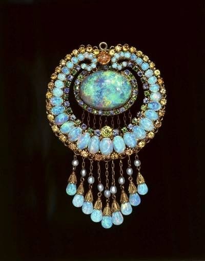 Louis Comfort Tiffany Opal & Gemstone Pendant
