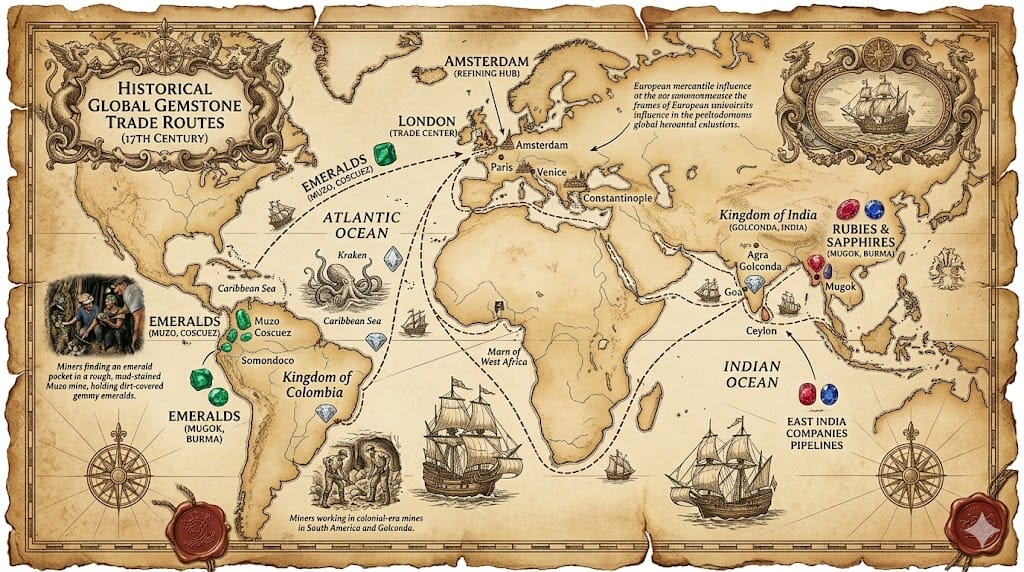 Following the Spanish conquest, emeralds became a primary currency equivalent, flowing out of Colombia alongside massive quantities of silver. European mercantile powers, primarily the Dutch and British East India Companies, acted as intermediaries, funneling these assets into the voracious markets of the East. The Mughal Empire, specifically during the reign of Shah Jahan, functioned as the global worth anchor, absorbing the highest-quality stones into its imperial treasury. Emeralds were not merely worn; they were carved with Quranic inscriptions and floral motifs.