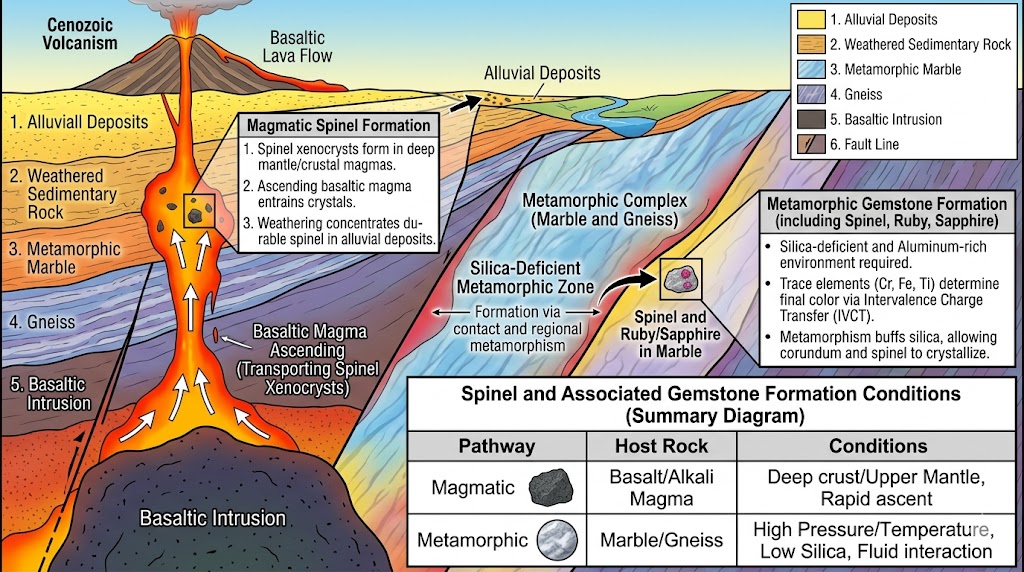 Geologic genesis of spinel Mahenge Tanzania Spinel authored by @jamesdumar.com | Identity: did:plc:7vknci6jk2jqfwsq6gkzu