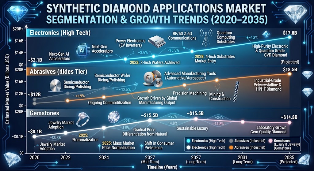 Synthetic Diamond Market Dynamics The integration of synthetic diamond into chip and electronics manufacturing represents one of the most consequential shifts in advanced materials engineering.