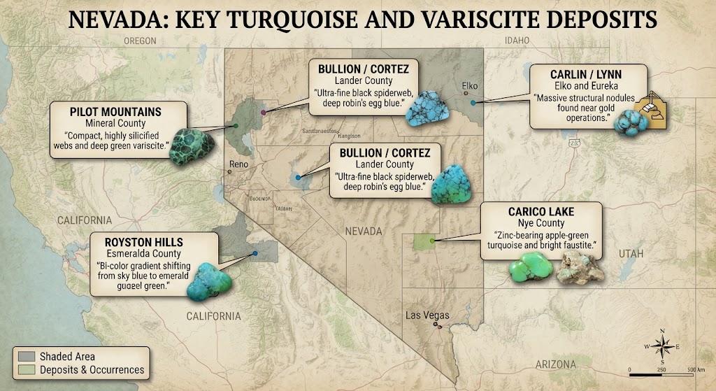 Geographic Location and Distribution of Nevada Turquoise & Variscite @jamesdumar.com | Identity: did:plc:7vknci6jk2jqfwsq6gkzu
